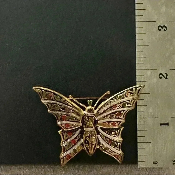 Butterfly Damascene made in Spain Vintage Toledo Gold Tone Brooch Pins 2 Pieces - Picture 7 of 8
